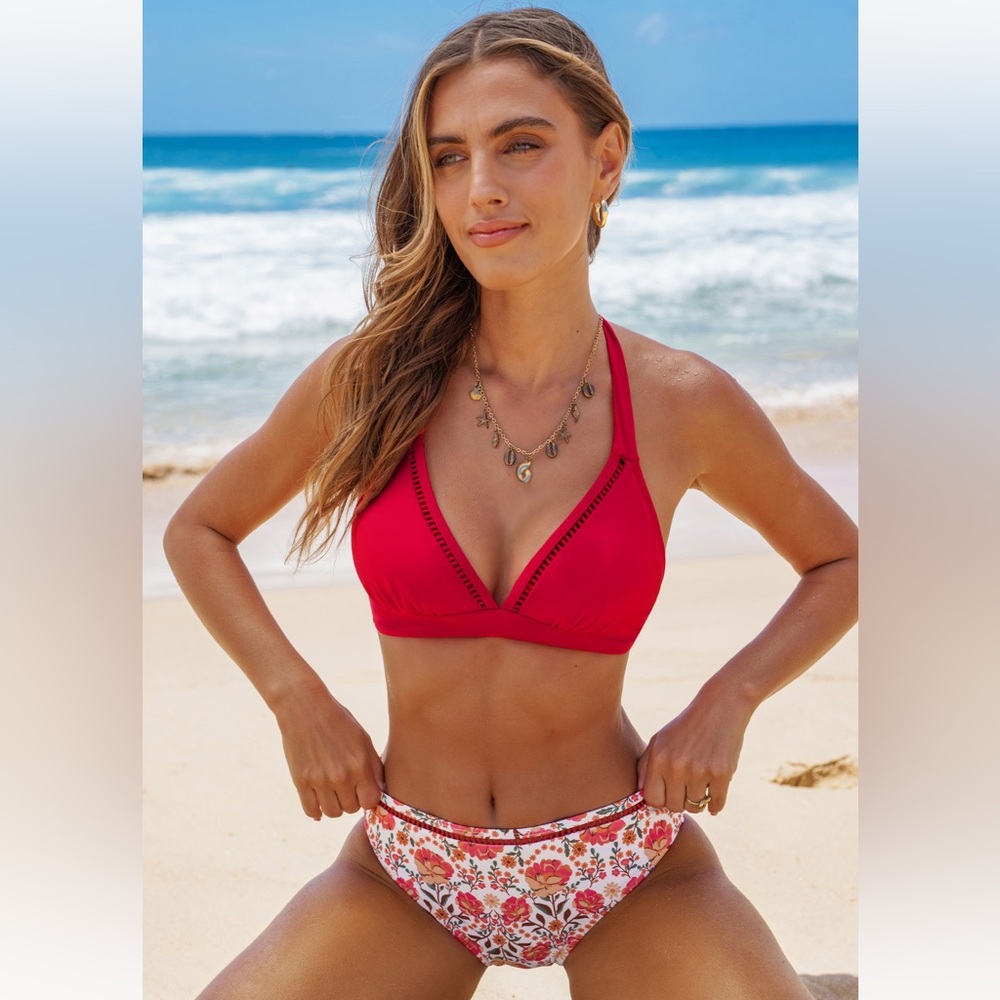 CUPSHE Red Halter Bikini Top & Printed Bottoms
